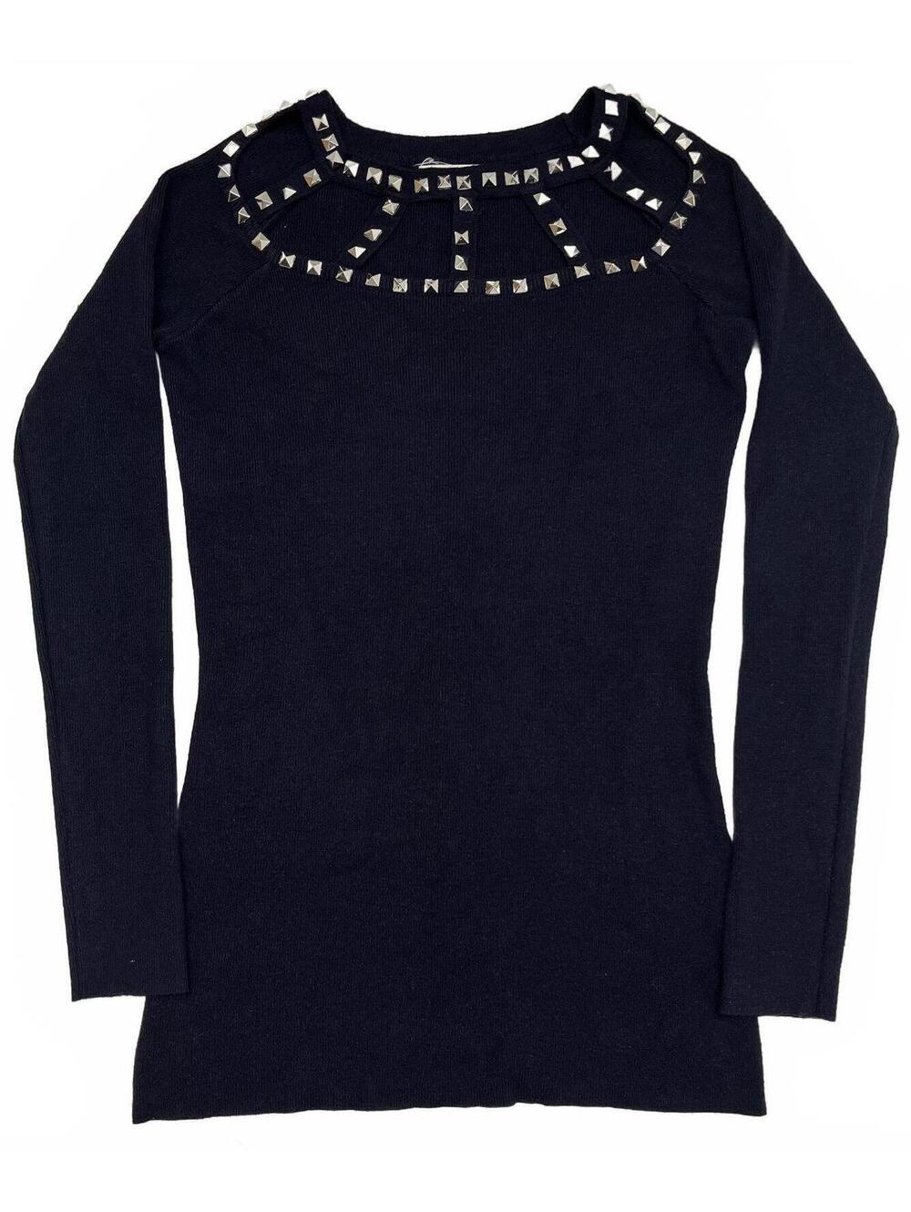 2010s Moewy Navy Adjusted Long Sleeve With Studded Neckline Cutouts S Goth Punk